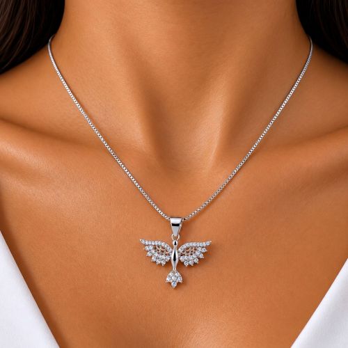 Colar Espírito Santo Micro Zircônia Cristal Banhado a Prata