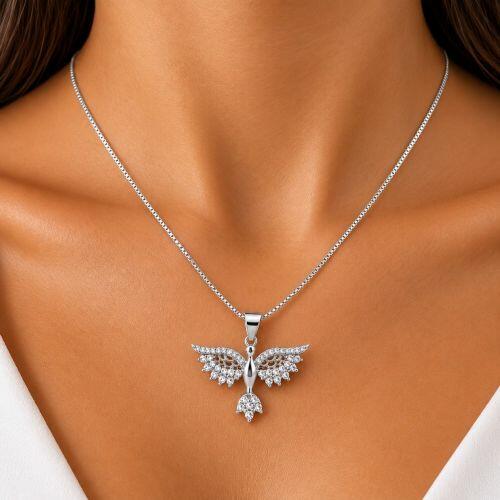 Colar Esp�rito Santo Micro Zirc�nia Cristal Banhado a Prata