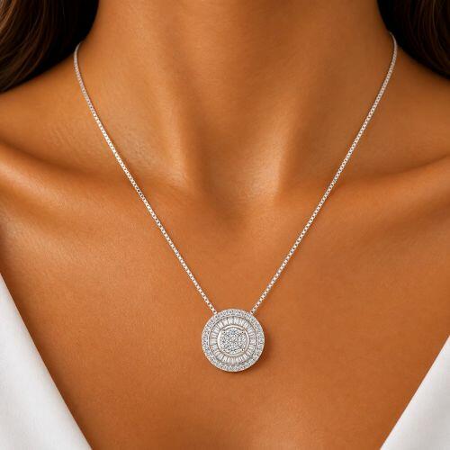 Colar Pizza Zirc�nia Baguette Cristal Banhado a Prata