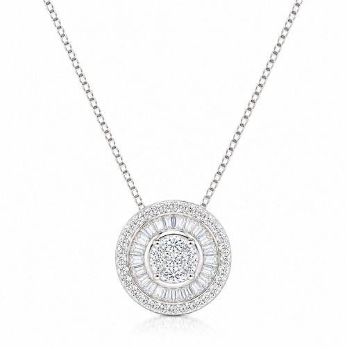 Colar Pizza Zirc�nia Baguette Cristal Banhado a Prata