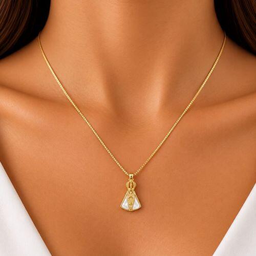 Colar Nossa Senhora Aparecida Madrep�rola Banhado a Ouro