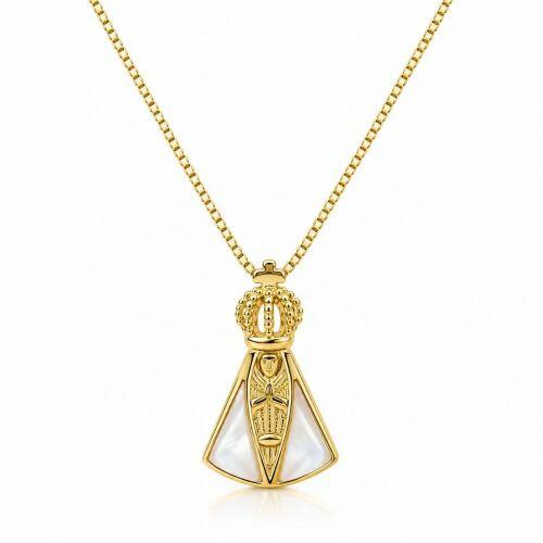 Colar Nossa Senhora Aparecida Madrep�rola Banhado a Ouro