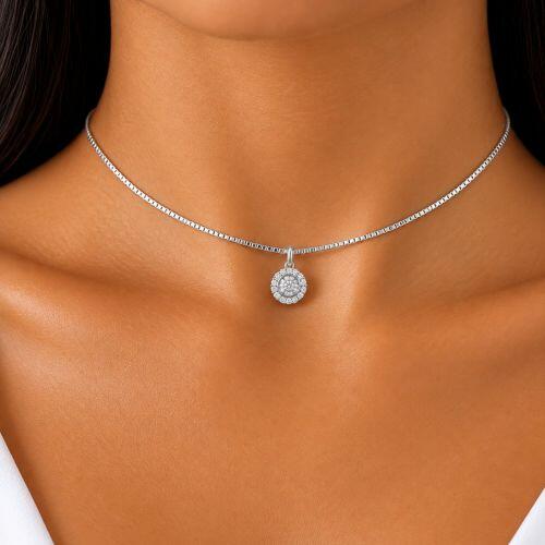 Choker Pizza Baguette Zirc�nia Cristal Banhado a Prata