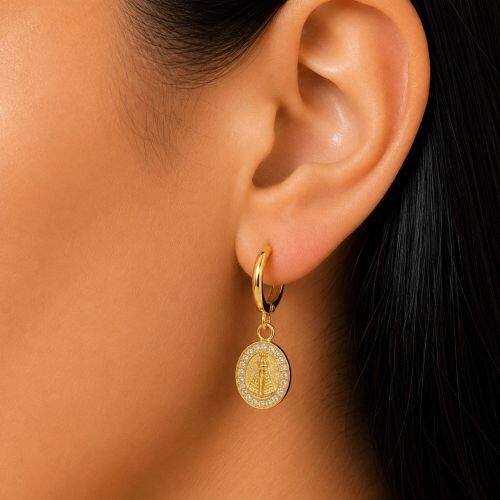 Brinco Argola Nossa Aparecida Micro Zirc�nia Cristal Banhado a Ouro