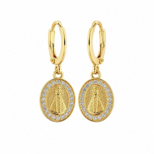 Brinco Argola Nossa Aparecida Micro Zircônia Cristal Banhado a Ouro