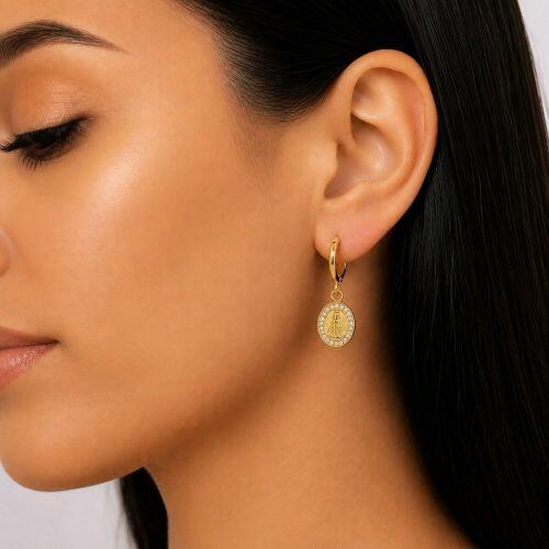 Brinco Argola Nossa Aparecida Micro Zirc�nia Cristal Banhado a Ouro