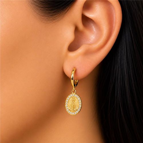 Brinco Argola Nossa Aparecida Micro Zircônia Cristal Banhado a Ouro