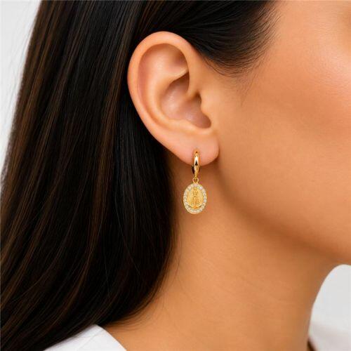 Brinco Argola Nossa Aparecida Micro Zirc�nia Cristal Banhado a Ouro