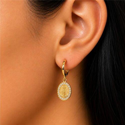 Brinco Argola Nossa Aparecida Micro Zirc�nia Cristal Banhado a Ouro