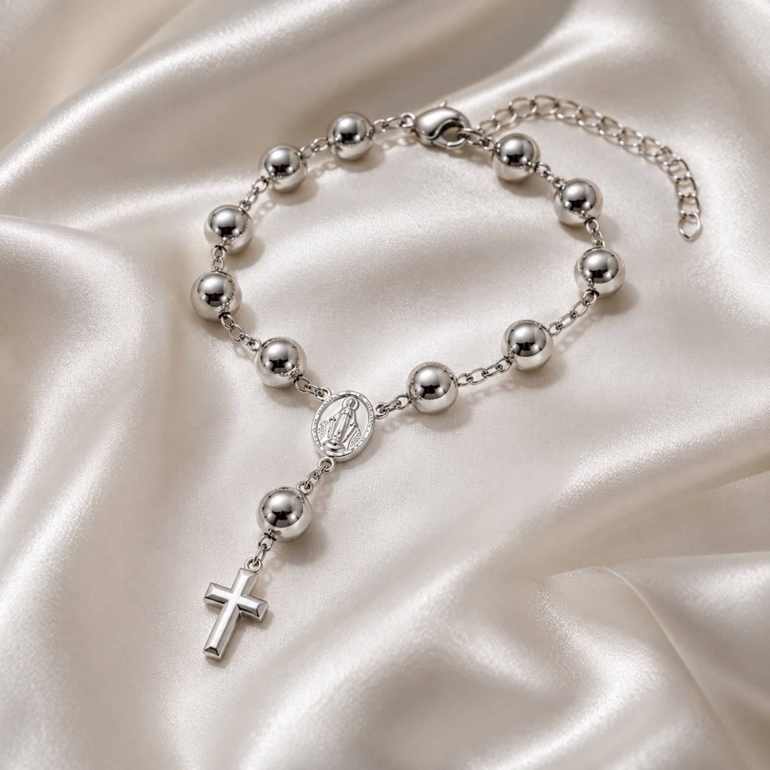 Pulseira Terço Nossa Senhora Milagrosa Banhado a Prata