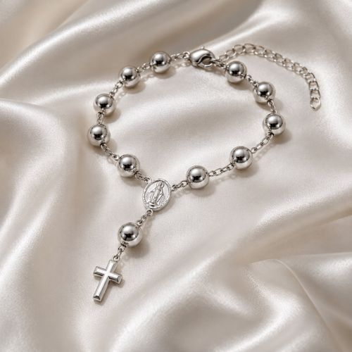 Pulseira Terço Nossa Senhora Milagrosa Banhado a Prata