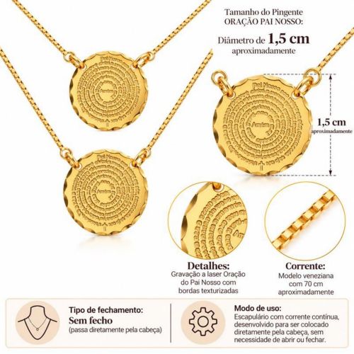 Escapulário Oração Pai Nosso Banhado em Ouro18k