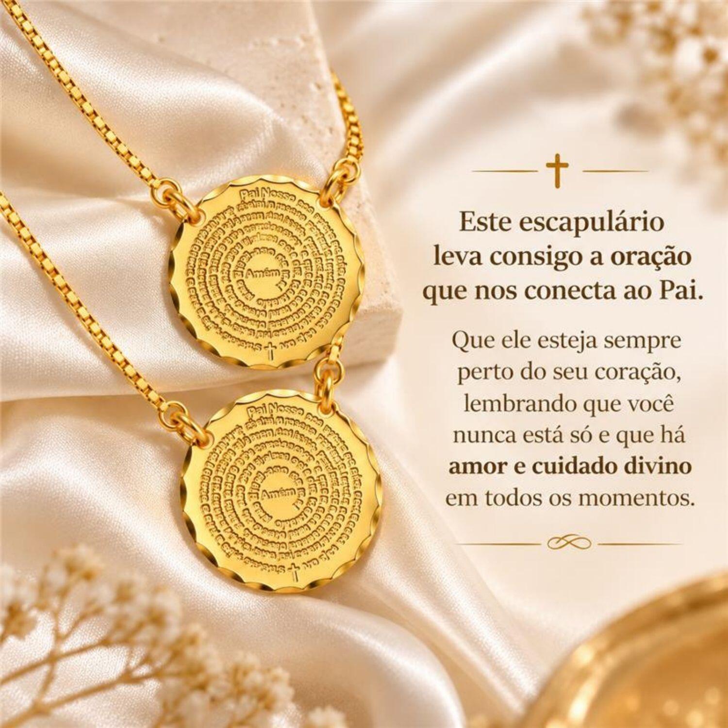 Escapulário Oração Pai Nosso Banhado em Ouro18k