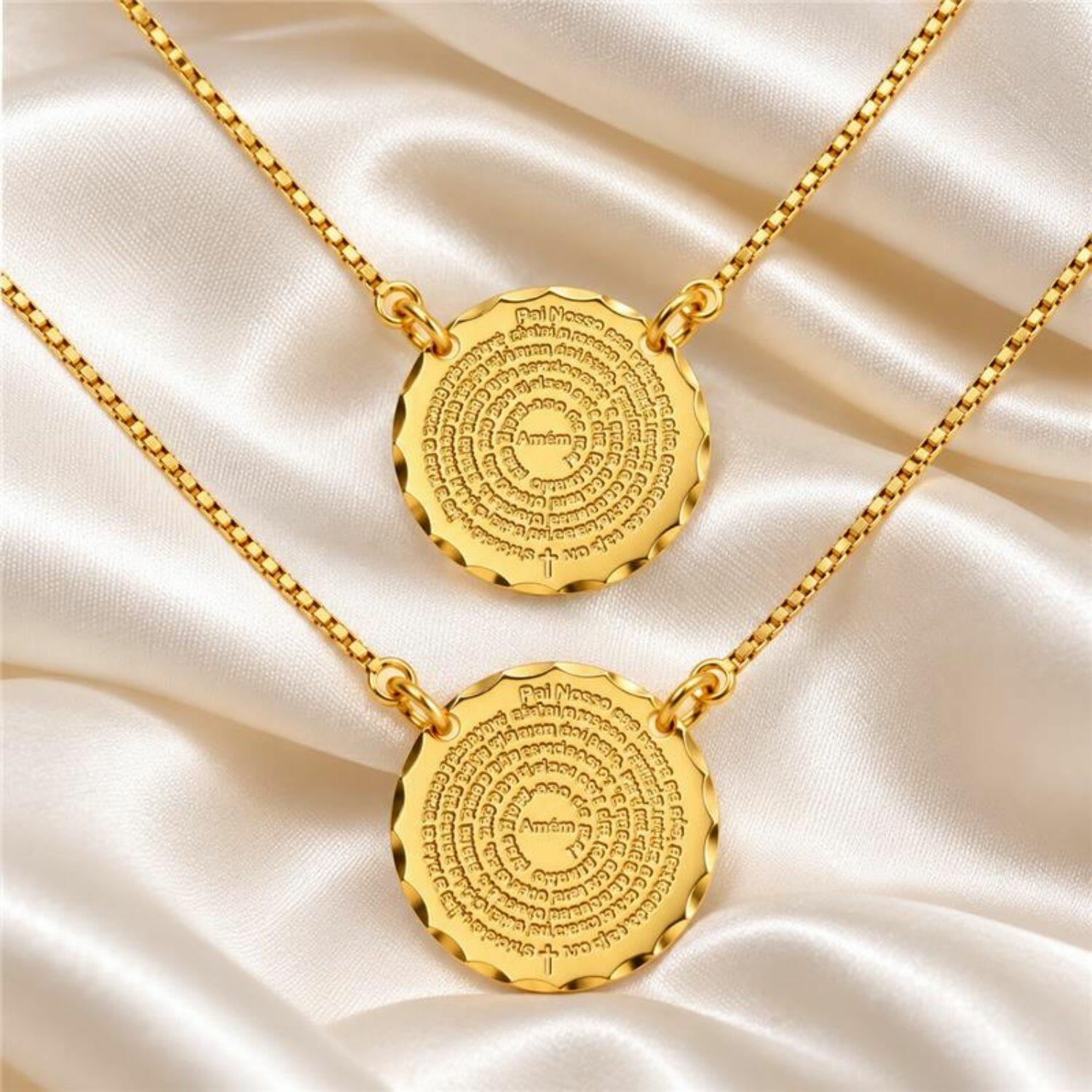 Escapulário Oração Pai Nosso Banhado em Ouro18k
