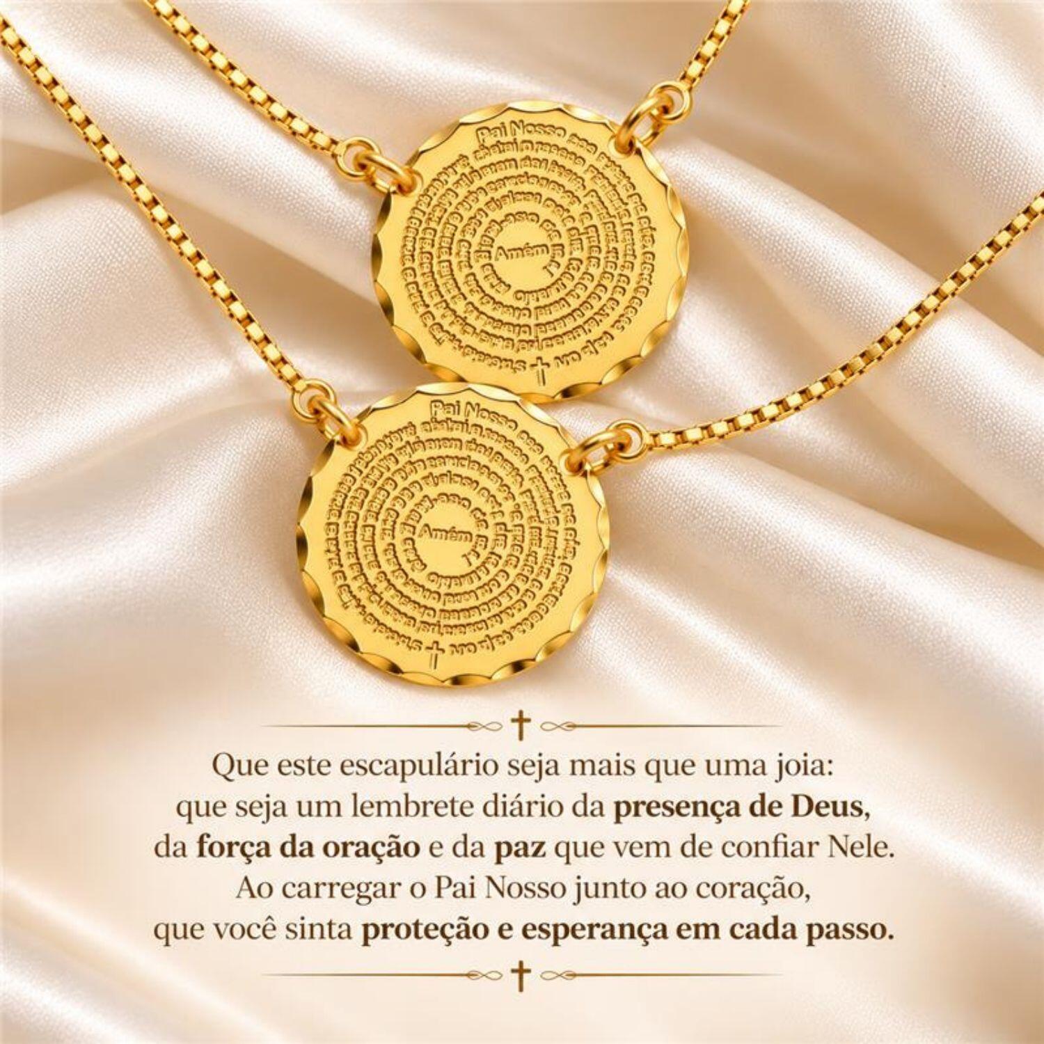 Escapulário Oração Pai Nosso Banhado em Ouro18k