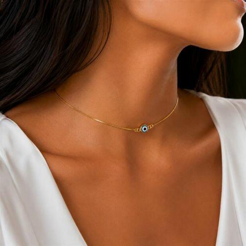 Choker Mini Olho Grego Azul Banhado a Ouro