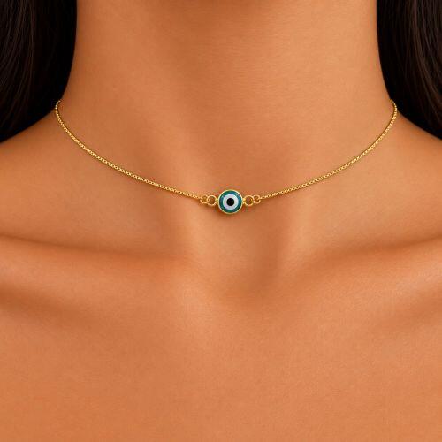 Choker Mini Olho Grego Azul Banhado a Ouro