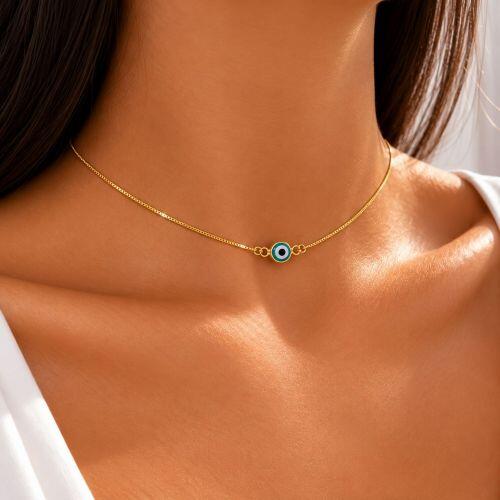 Choker Mini Olho Grego Azul Banhado a Ouro