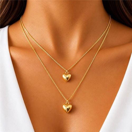 Colar Duplo Coração Liso Banhado a Ouro