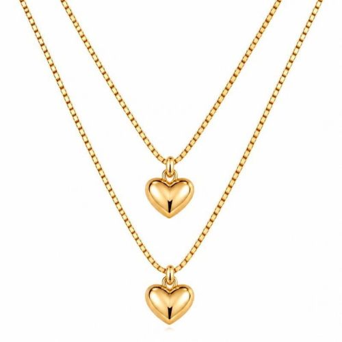 Colar Duplo Coração Liso Banhado a Ouro