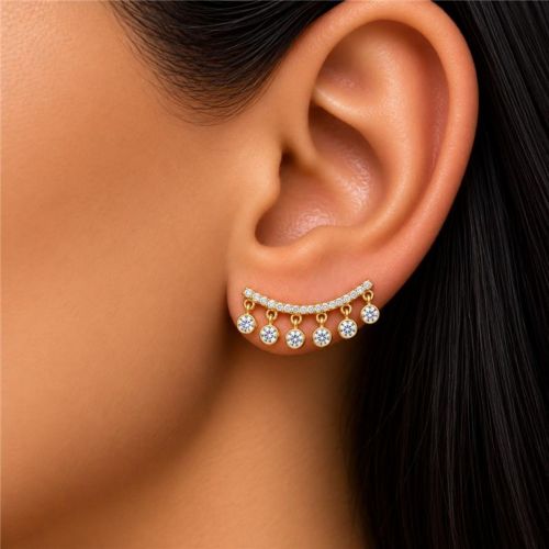 Brinco Ear Cuff Pontos de Luz Zircônia Cristal Banhado a Ouro