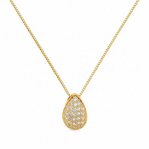 Colar Gota Abaulada Micro Zircônia Cristal Banhado a Ouro