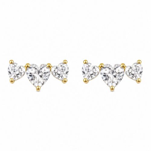 Brinco 3 Cora��es Zirc�nia Cristal Banhado a Ouro