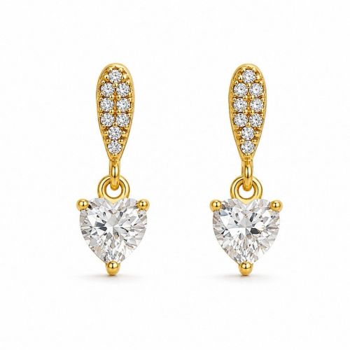Brinco Pendente Cora��o Zirc�nia Cristal Banhado a Ouro