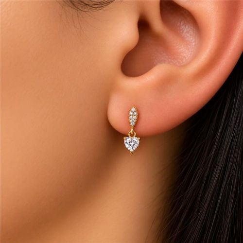 Brinco Pendente Cora��o Zirc�nia Cristal Banhado a Ouro