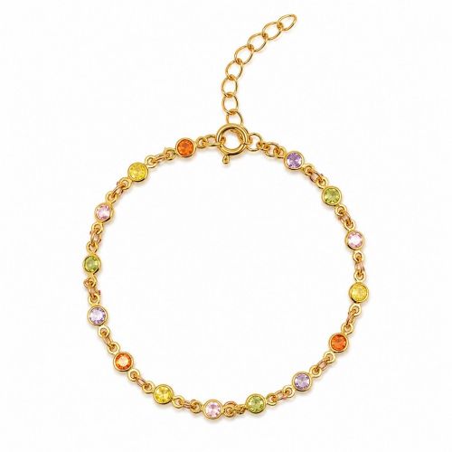 Pulseira Zircônia Redonda Colorida Banhado a Ouro