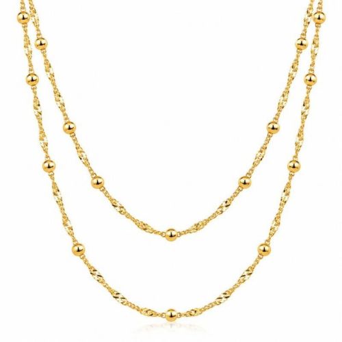 Colar Duplo Singapura com Bola Banhado a Ouro