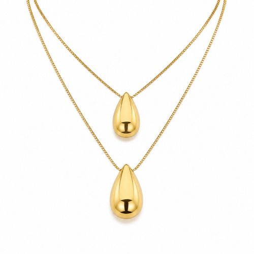 Colar Duplo com 2 Gotas Lisa Banhado a Ouro