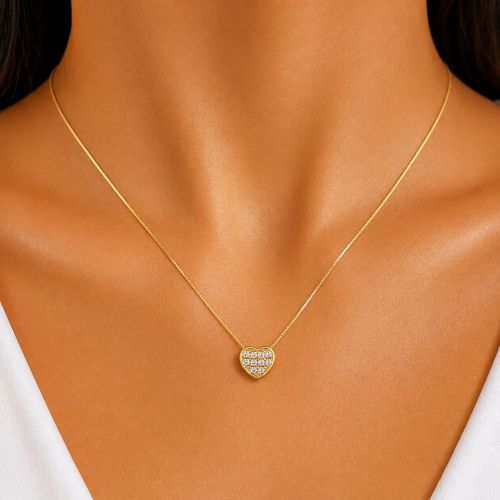 Colar  Cora��o Micro Zirc�nia Cristal Banhado a Ouro