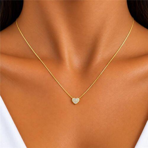 Colar Coração Micro Zircônia Cristal Banhado a Ouro