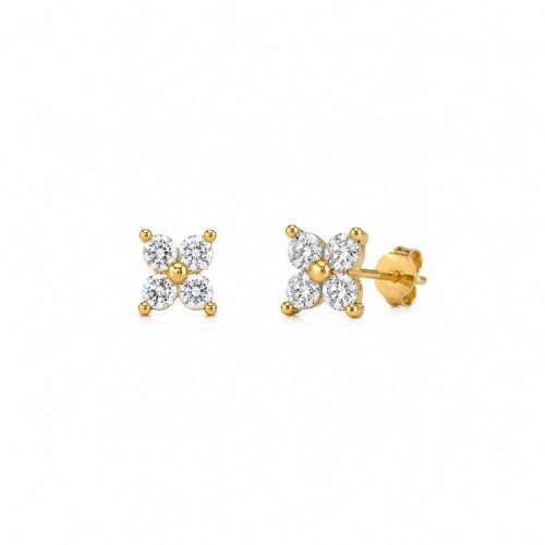 Brinco Mini Flor Zirc�nia Cristal Banhado a Ouro
