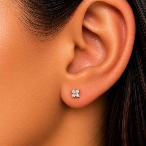 Brinco Mini Flor Zirc�nia Cristal Banhado a Ouro