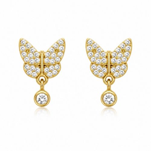 Brinco Borboleta com Ponto de Luz Zirc�nia Cristal Banhado a Ouro