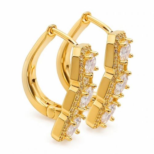 Brinco Argola com 3 Ret�ngulos Zirc�nia Cristal Banhado a Ouro