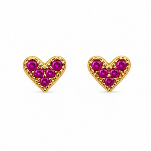 Brinco Cora��o Zirc�nia Rosa Pink Banhado a Ouro