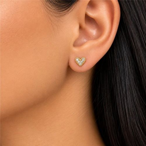 Brinco Cora��o Zirc�nia Cristal Banhado a Ouro