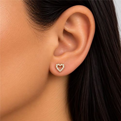 Brinco Cora��o Vazado Zirc�nia Cristal Banhado a Ouro