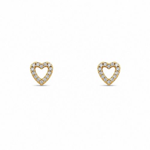 Brinco Cora��o Vazado Zirc�nia Cristal Banhado a Ouro
