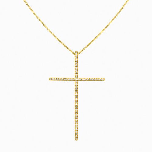 Colar Cruz com Micro Zircônias Cristais Banhado a Ouro