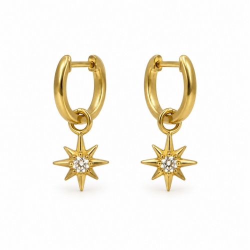 Brinco Argola com Estrela Cadente Zirc�nia Cristal Banhado a Ouro