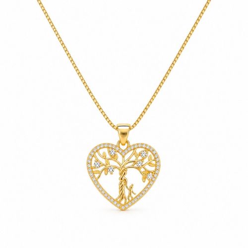 Colar Coração Árvore da Vida Zircônia Cristal Banhado a Ouro
