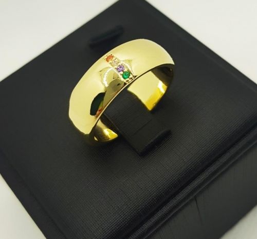 Anel Alian�a Largo com 1 Fileira Micro Zirc�nia Colorida Banhado em Ouro18k