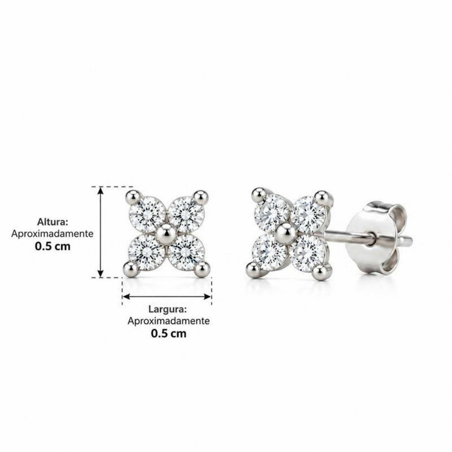Brinco Mini Flor Zircônia Cristal Banhado a Prata