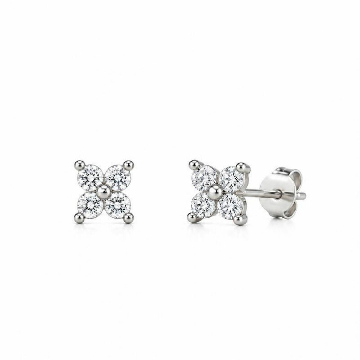 Brinco Mini Flor Zircônia Cristal Banhado a Prata