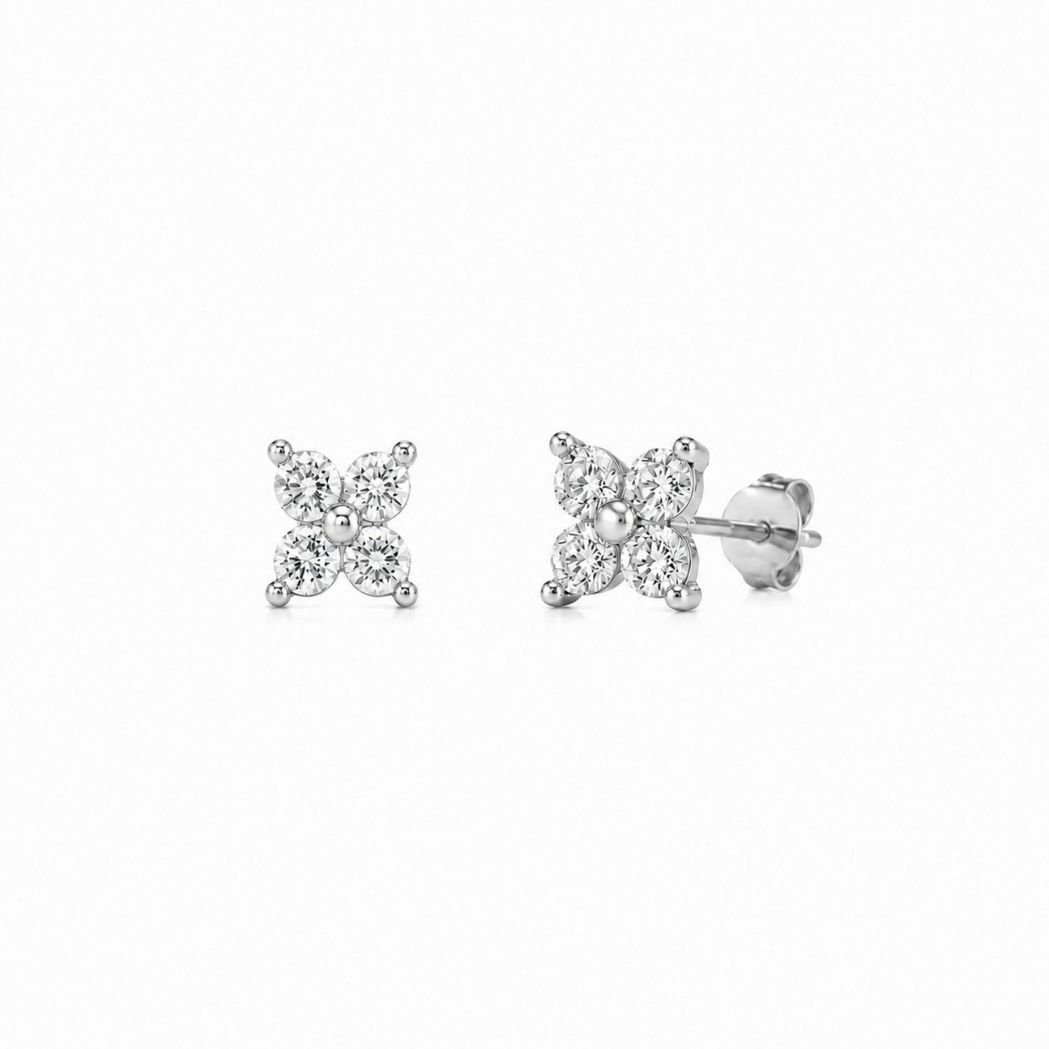 Brinco Mini Flor Zircônia Cristal Banhado a Prata