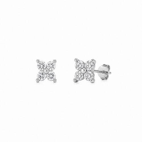 Brinco Mini Flor Zircônia Cristal Banhado a Prata